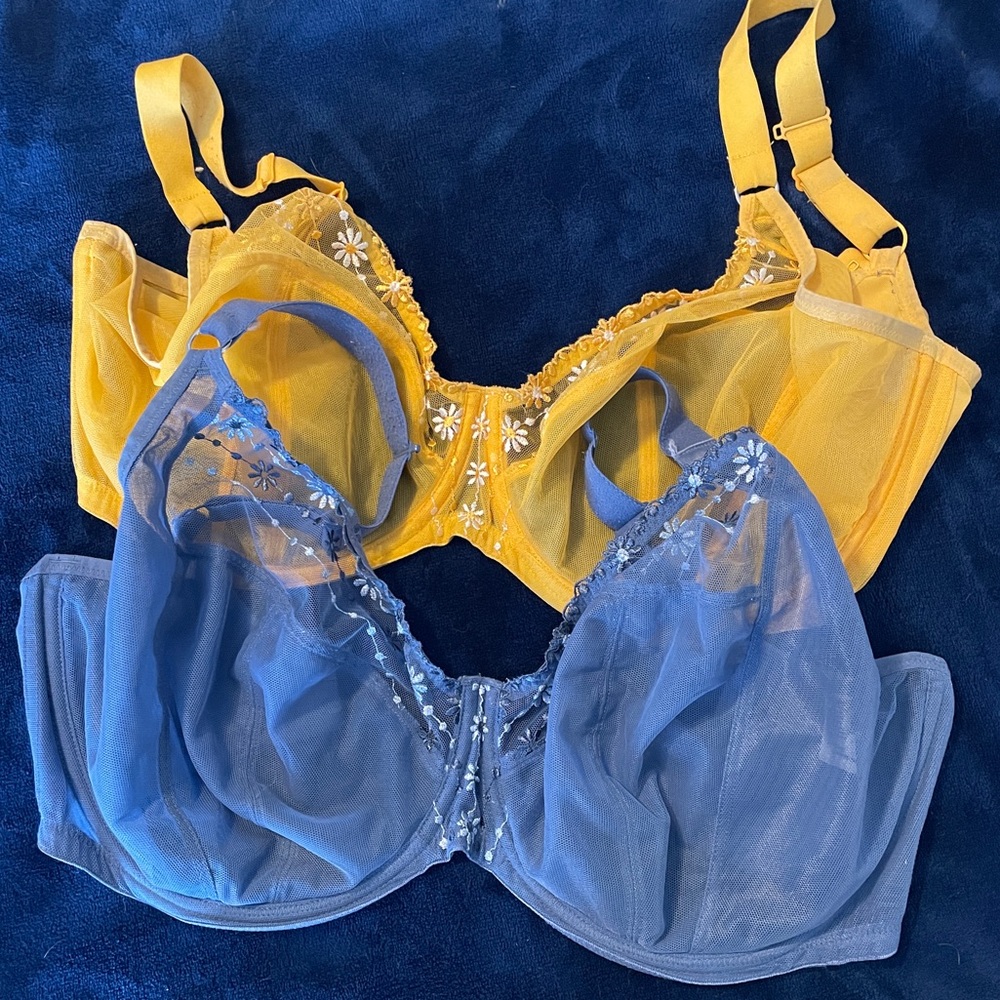 Two Elomi Matilda 34J bras lightly worn yellow and blue daisy pattern